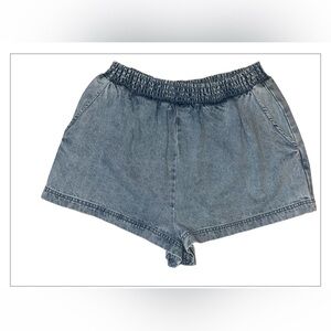 Free People Vintage-Look Elastic Waist Denim Shorts - Light Blue
